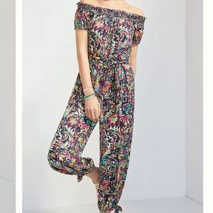 Anthropologie Off-The-Shoulder Floral Jumpsuit Multicolor Size M